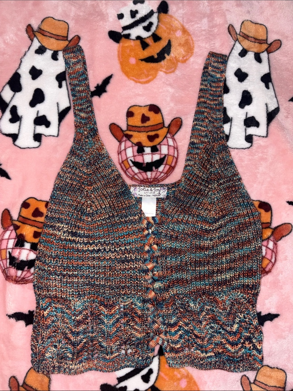 Jolie & Joy Multicolor Knit Crochet-Trim Crop Top